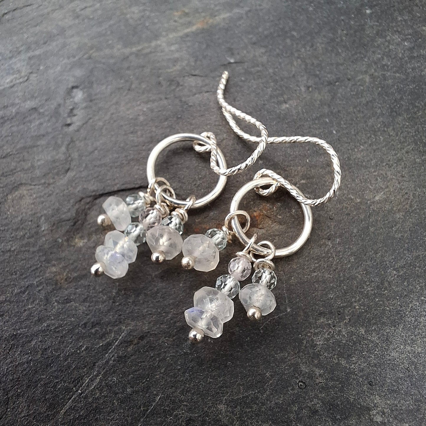 Winter Glow Earrings with Aquamarine & Moonstone