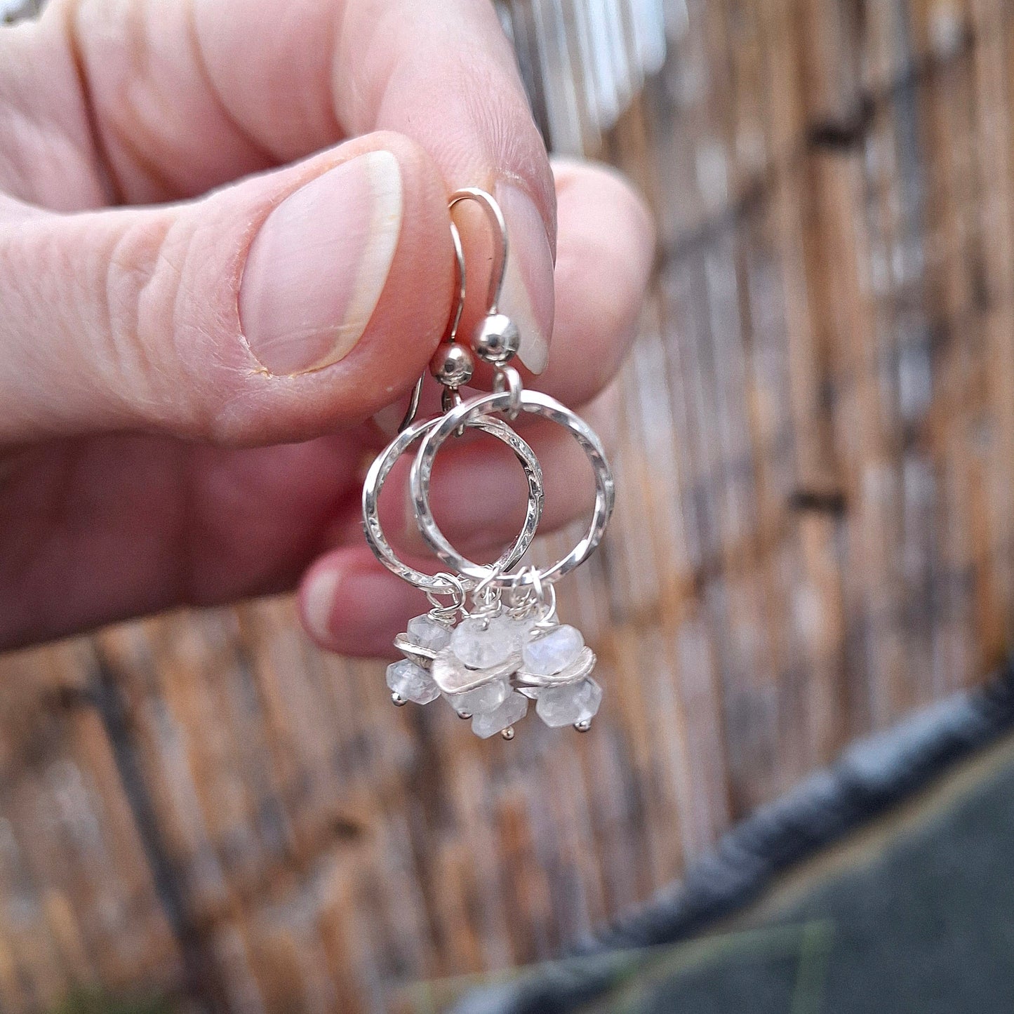 Winter Glow Earrings with Moonstones & Wavy Beads