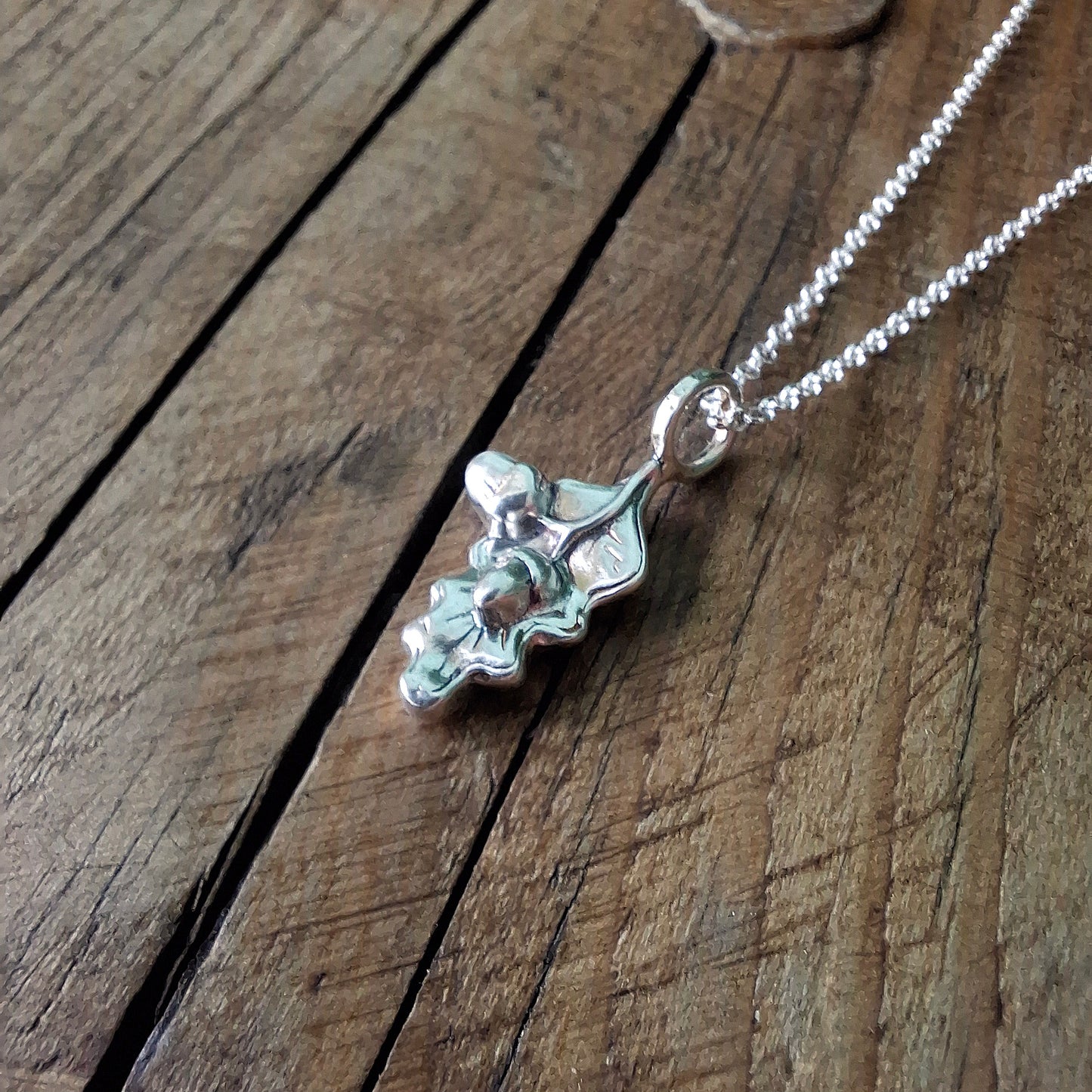 Small Oak Leaf and Acorn Silver Necklace