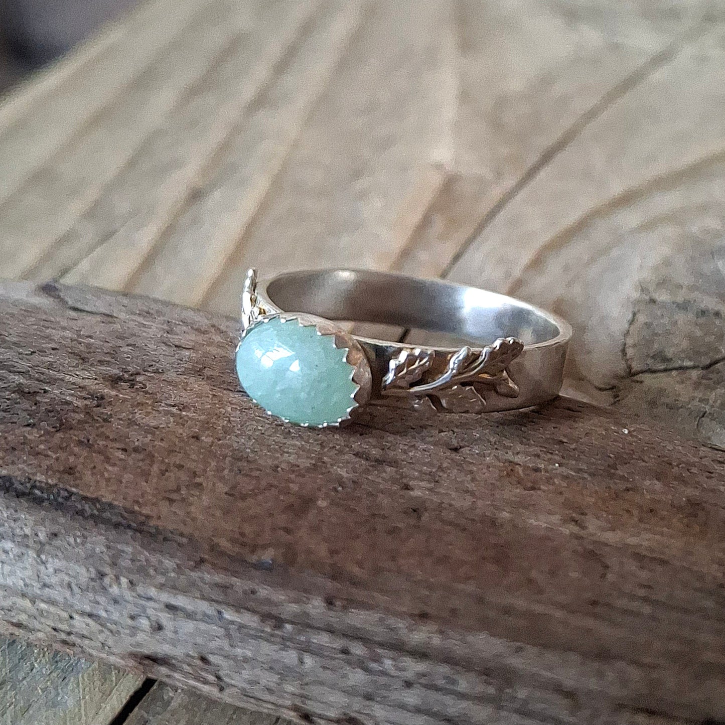 Handmade Oak Leaf & Acorn Aventurine Ring, Nature Inspired Jewellery