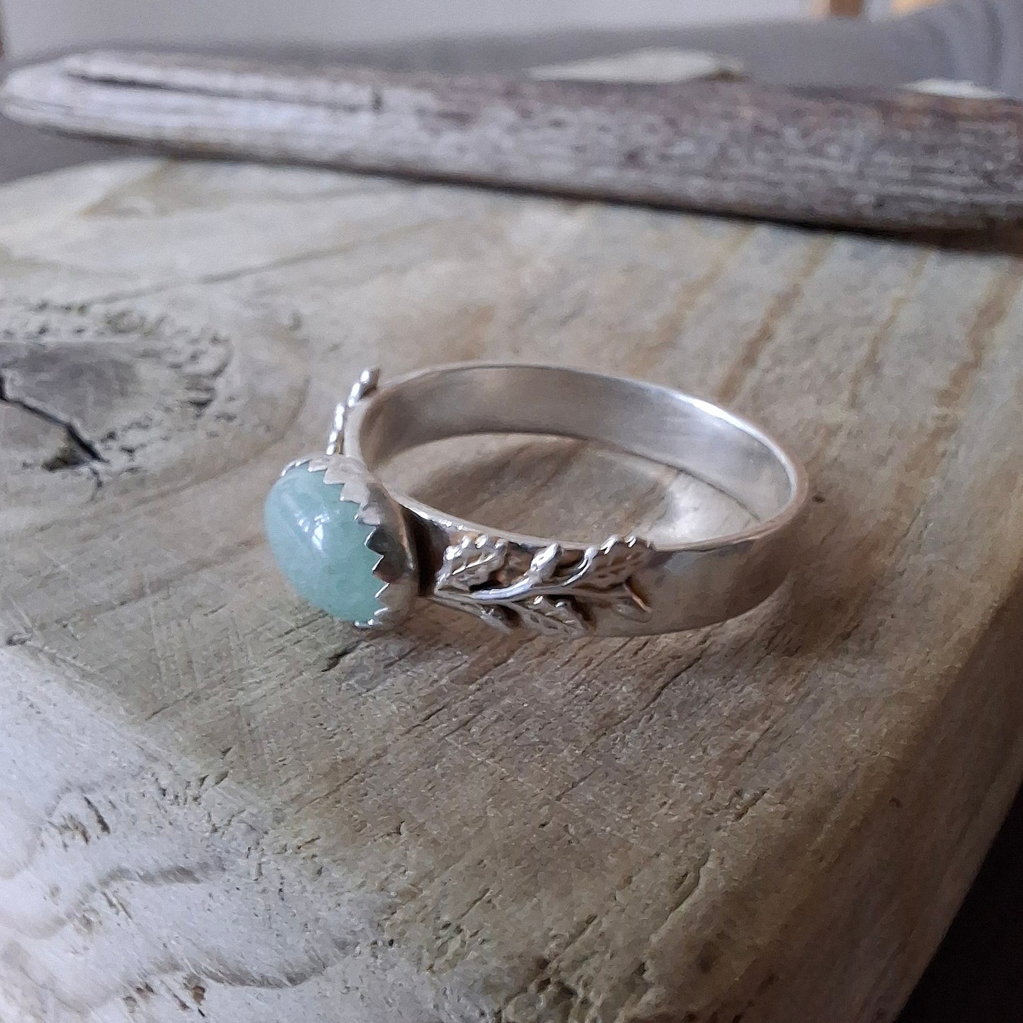Handmade Oak Leaf & Acorn Aventurine Ring, Nature Inspired Jewellery