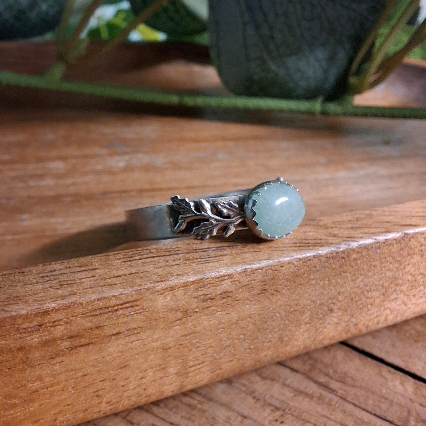 Handmade Oak Leaf & Acorn Aventurine Ring, Nature Inspired Jewellery
