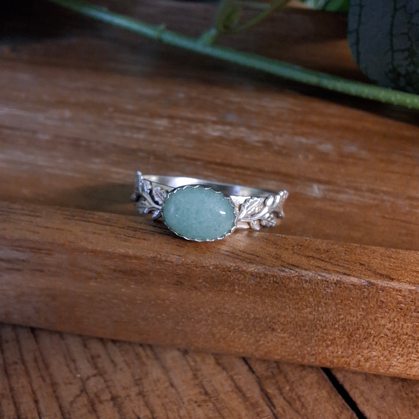 Handmade Oak Leaf & Acorn Aventurine Ring, Nature Inspired Jewellery