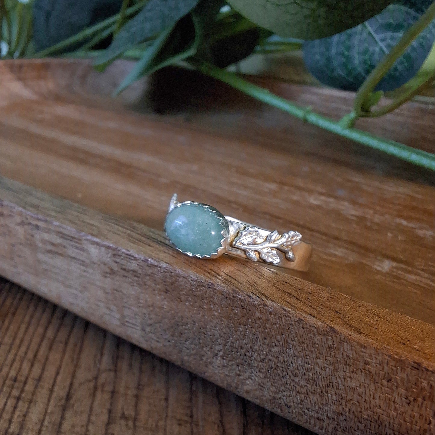 Handmade Oak Leaf & Acorn Aventurine Ring, Nature Inspired Jewellery