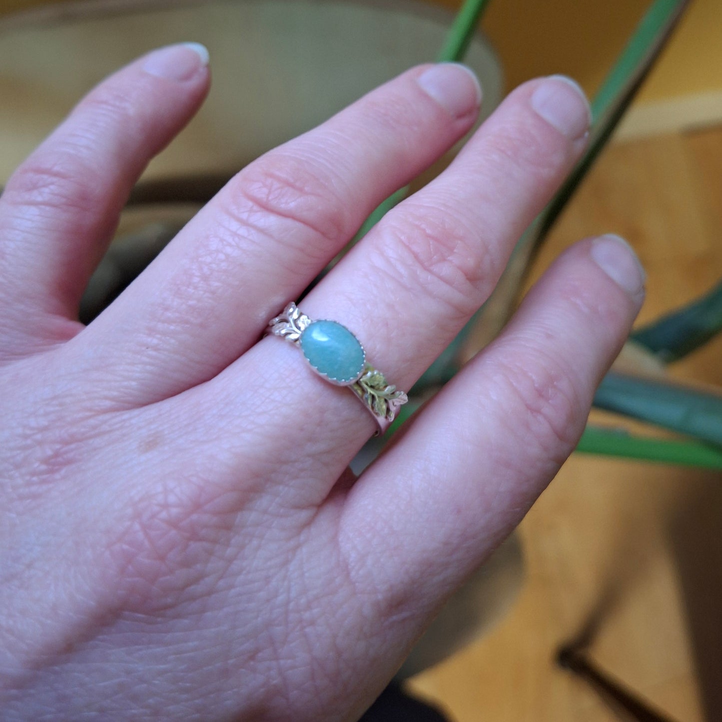 Handmade Oak Leaf & Acorn Aventurine Ring, Nature Inspired Jewellery