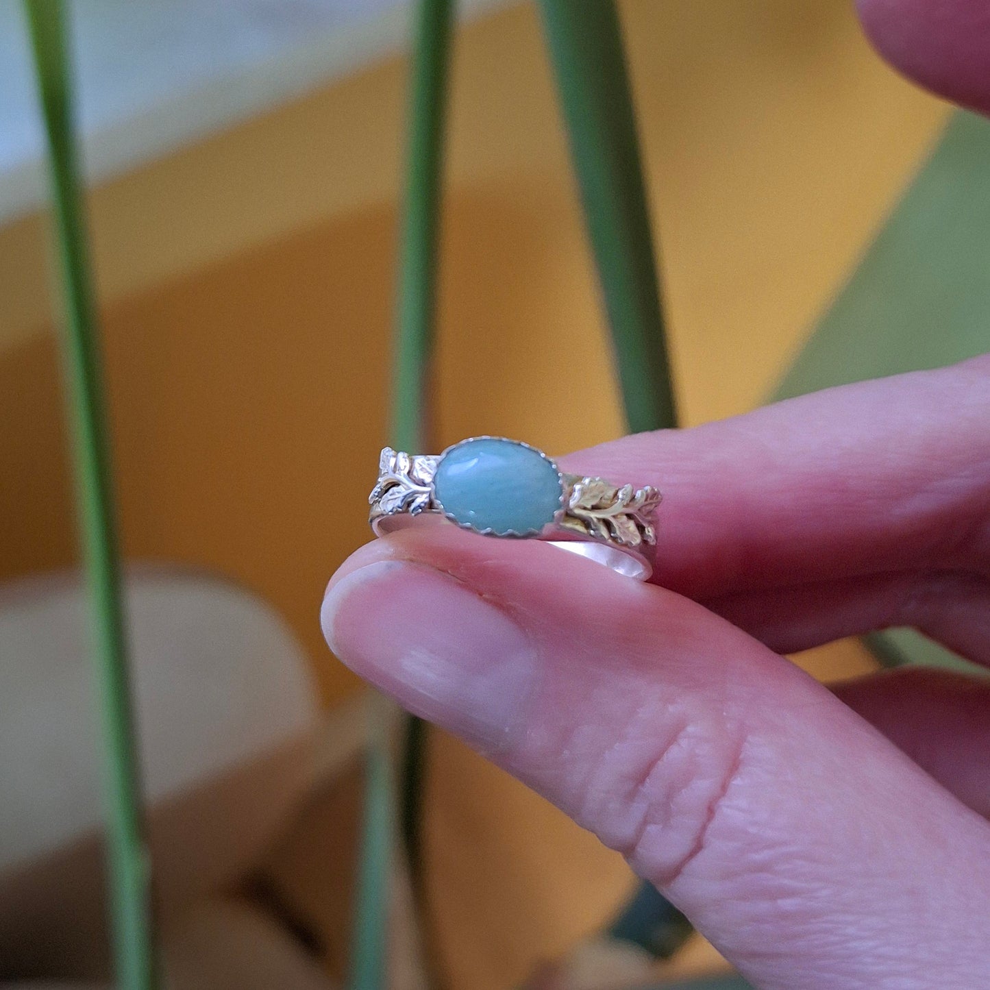 Handmade Oak Leaf & Acorn Aventurine Ring, Nature Inspired Jewellery