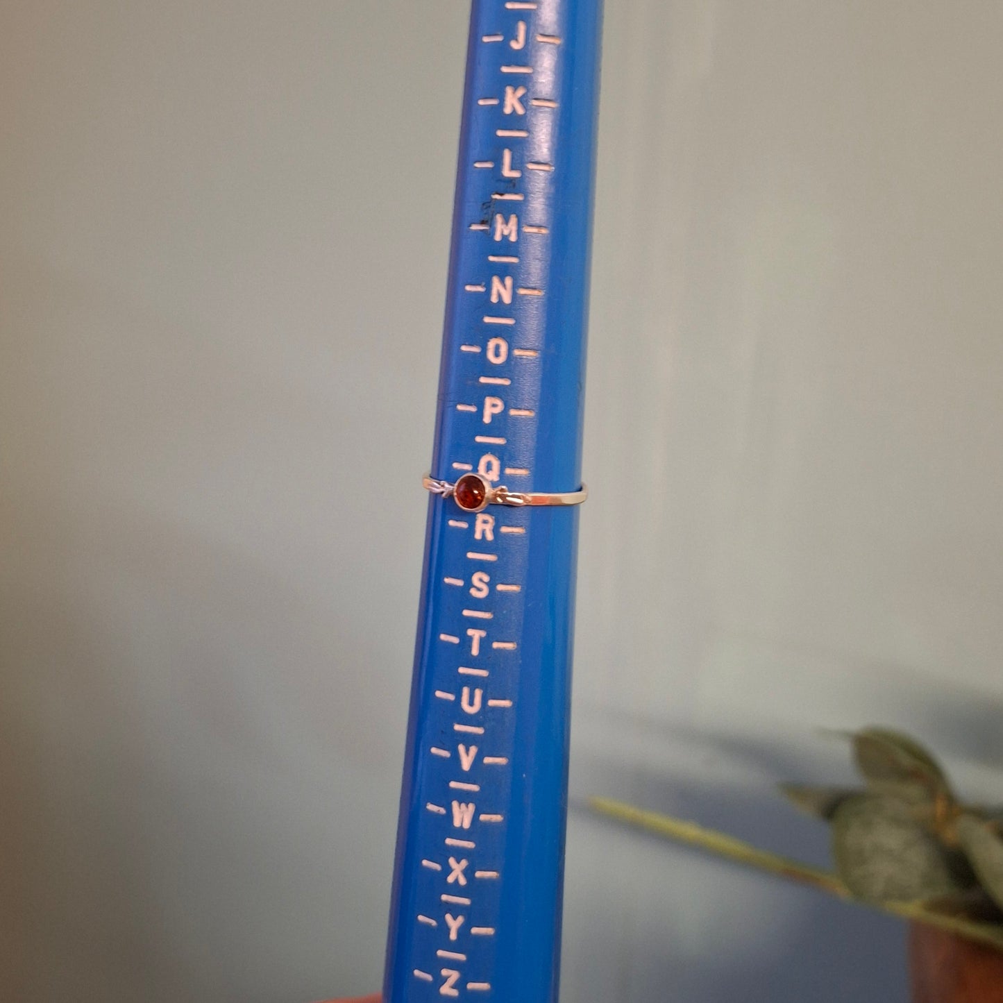 Handmade Delicate Amber Leaf Silver Ring