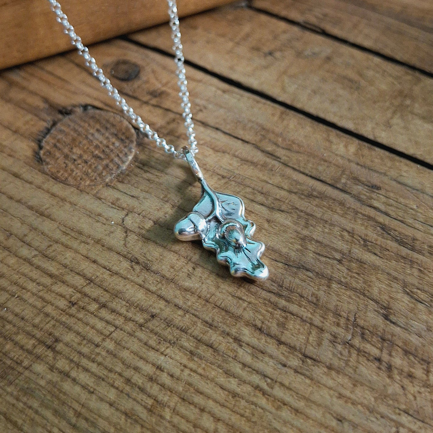 Small Oak Leaf and Acorn Silver Necklace