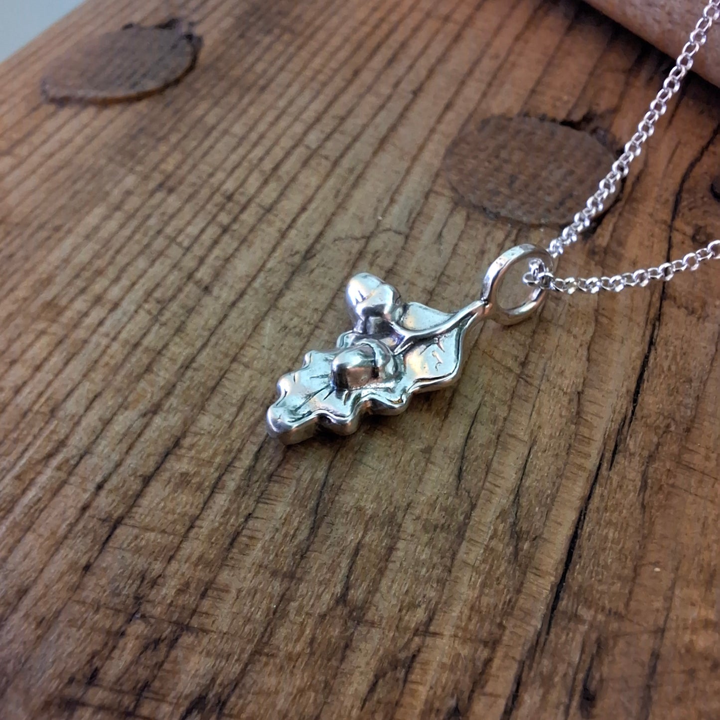 Small Oak Leaf and Acorn Silver Necklace