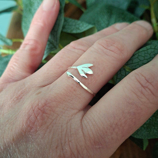 Handmade Adjustable Snowdrop Silver Ring - Made to Order