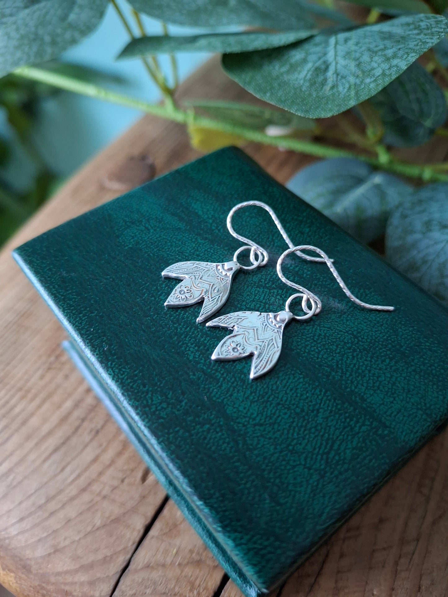 Handmade Mandala Snowdrop Silver Earrings