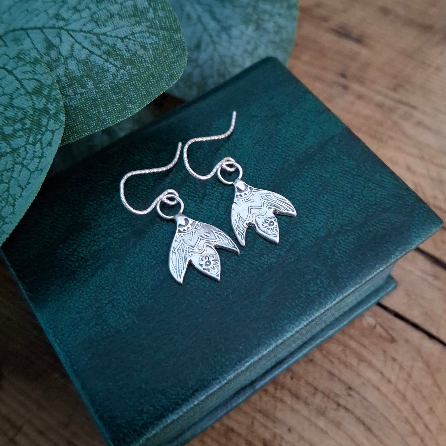 Handmade Mandala Snowdrop Silver Earrings