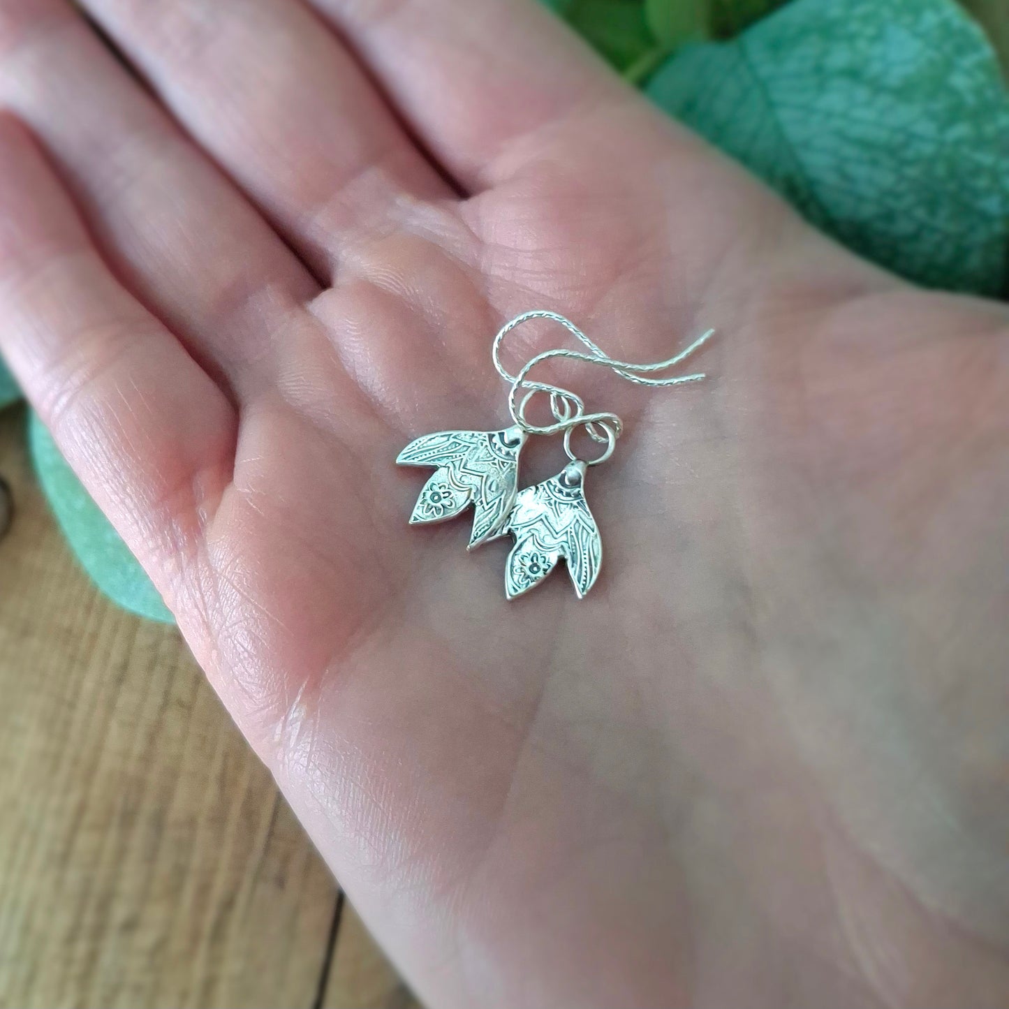 Handmade Mandala Snowdrop Silver Earrings