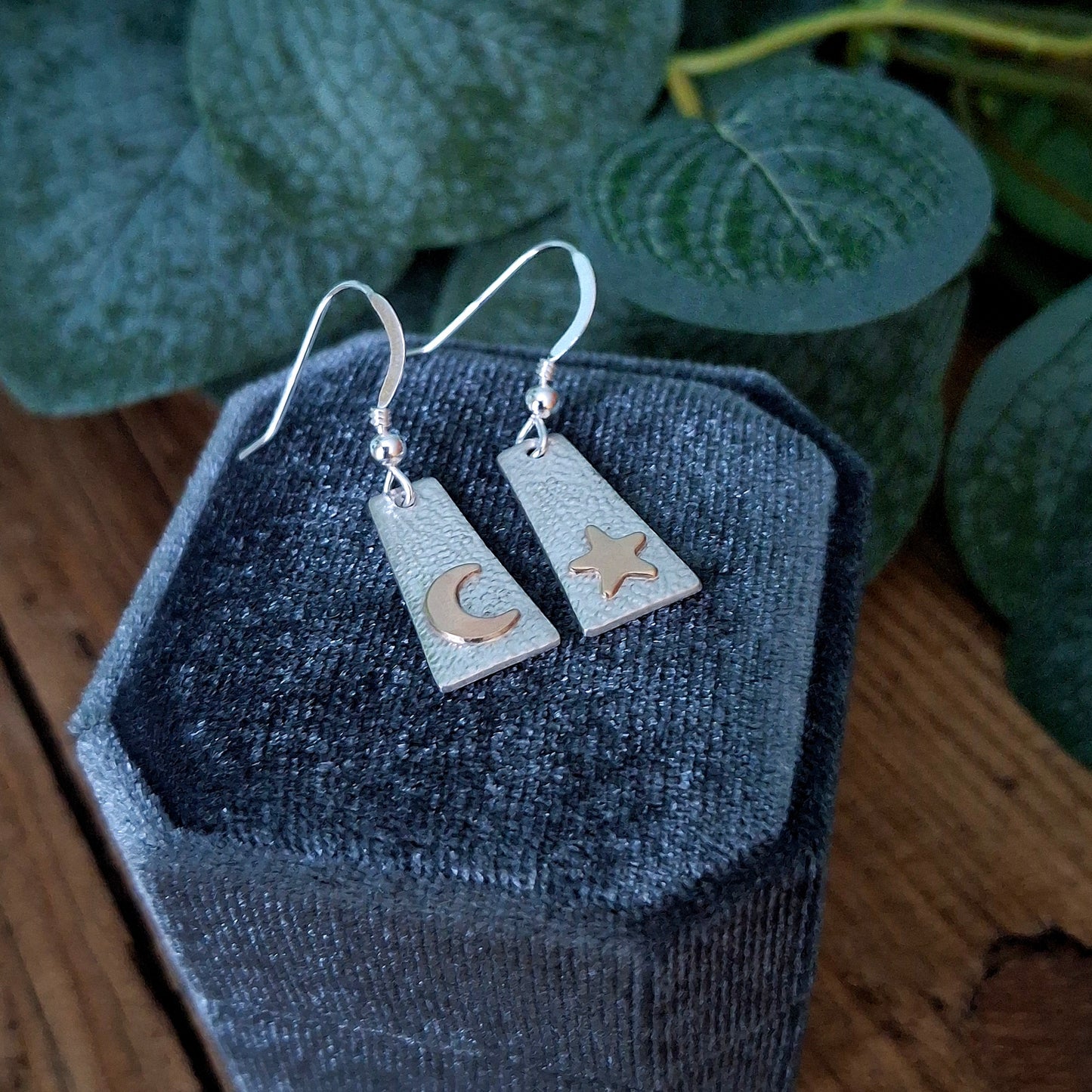 Handmade Moon and Stars Silver & Gold Earrings