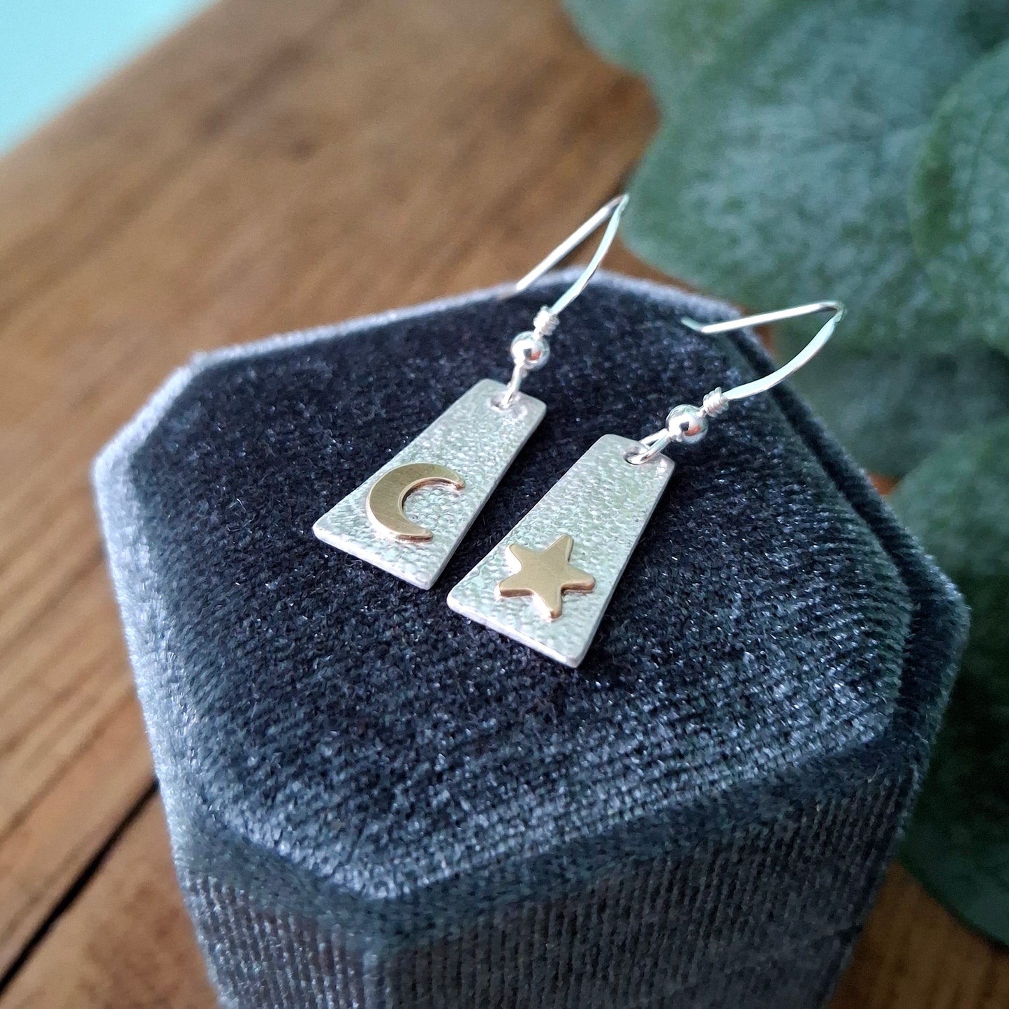 Handmade Moon and Stars Silver & Gold Earrings