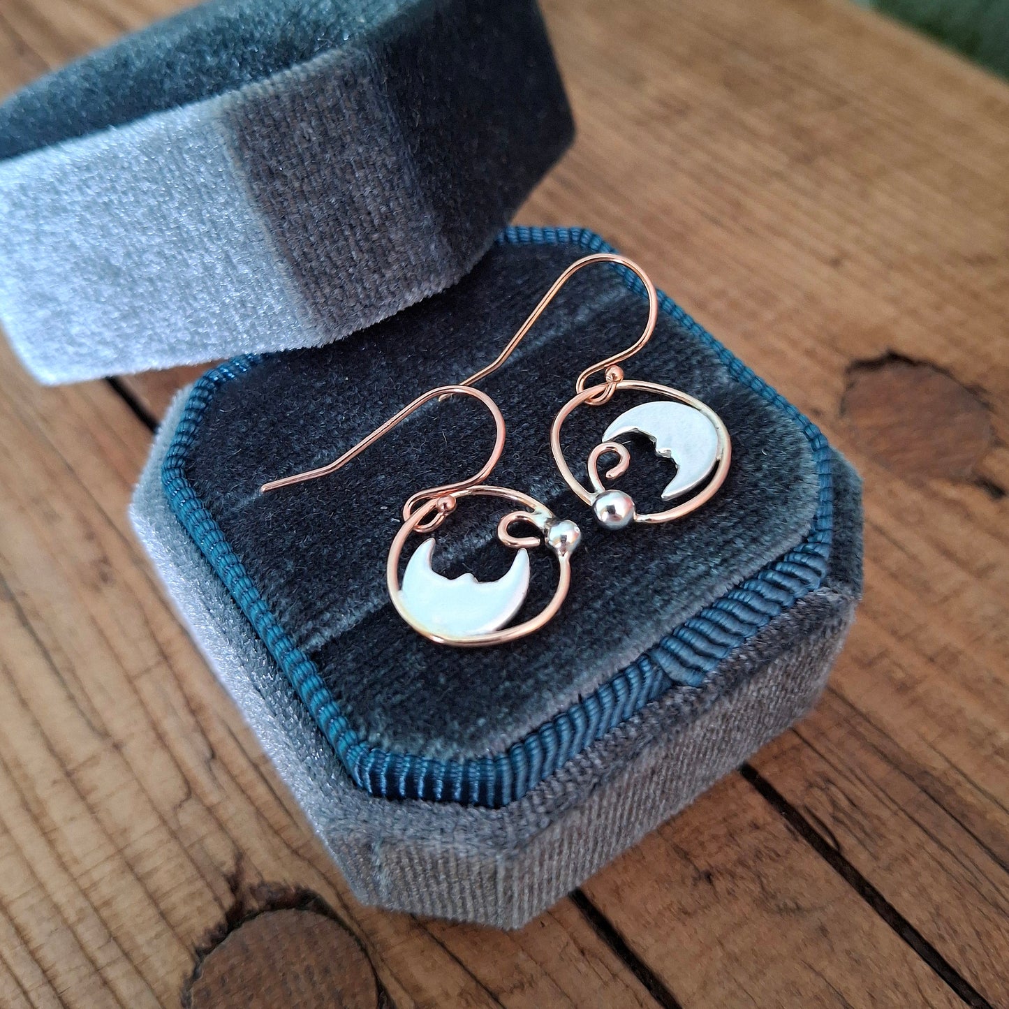 Handmade Quirky Moon Silver & Rose Gold Earrings