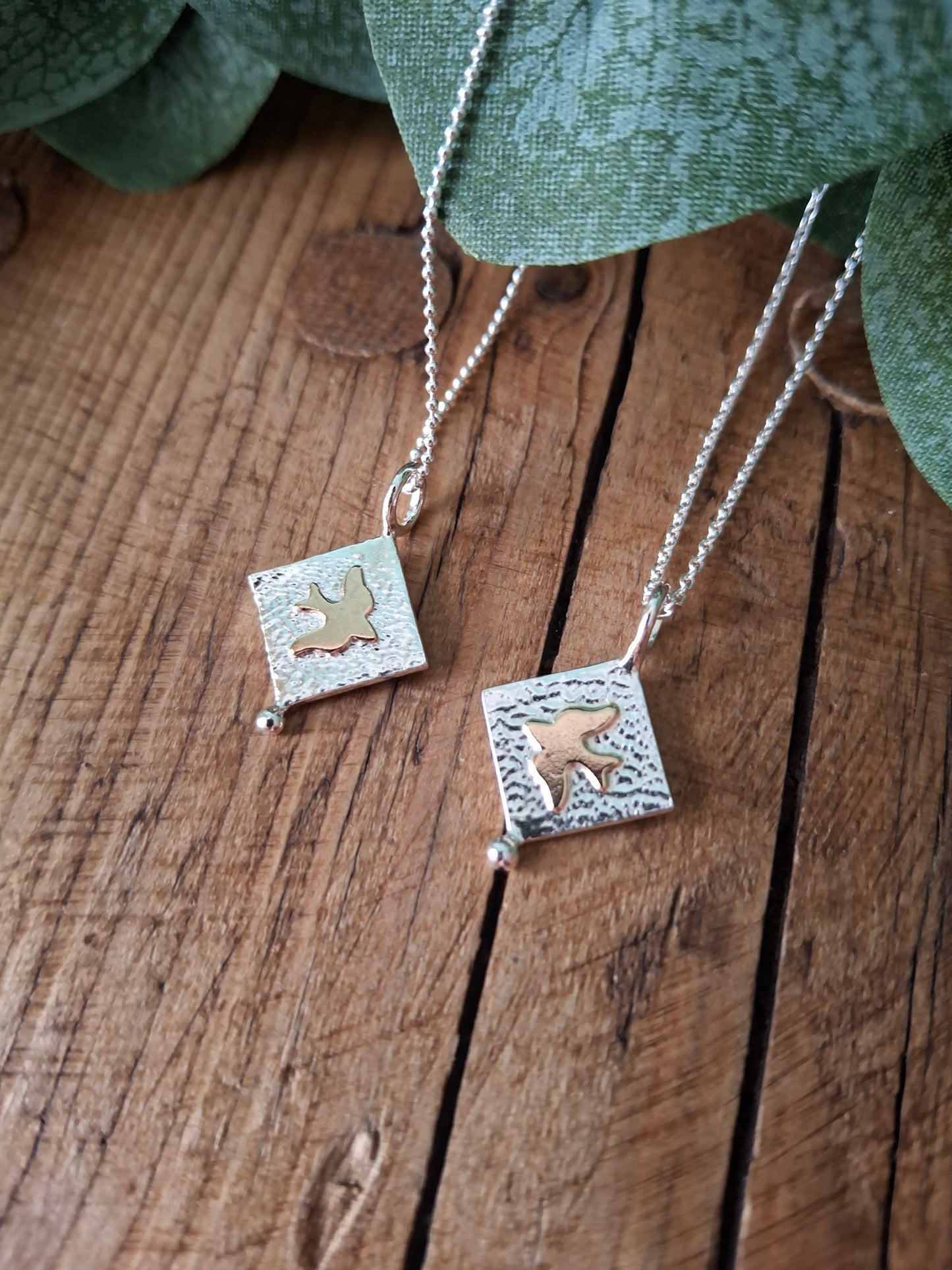 Birds Handmade Silver & Gold Necklace, choice of chain length