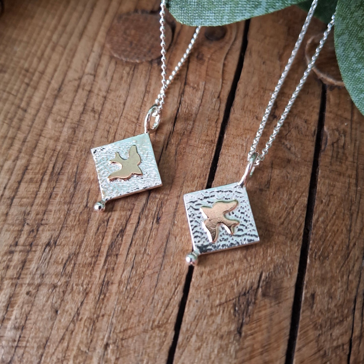 Birds Handmade Silver & Gold Necklace, choice of chain length