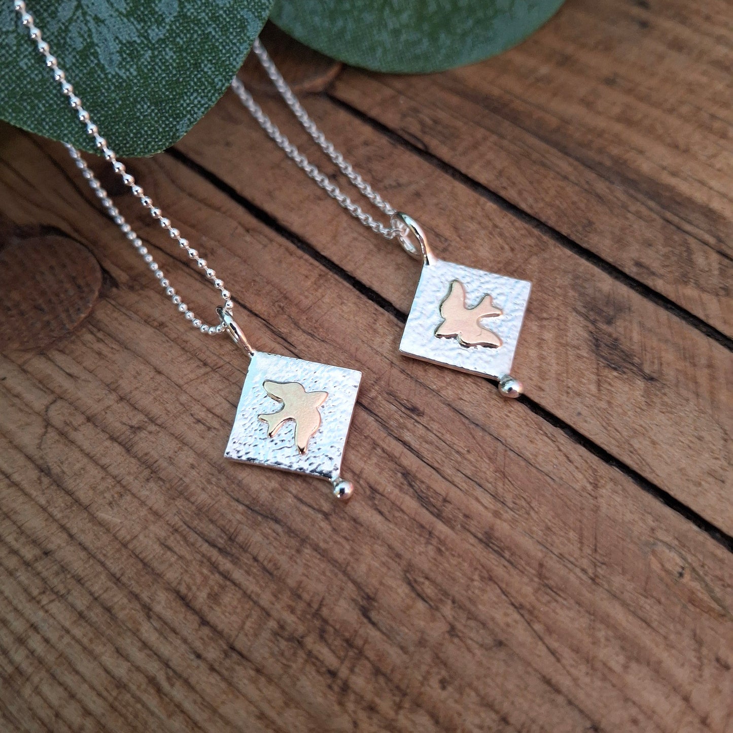 Birds Handmade Silver & Gold Necklace, choice of chain length