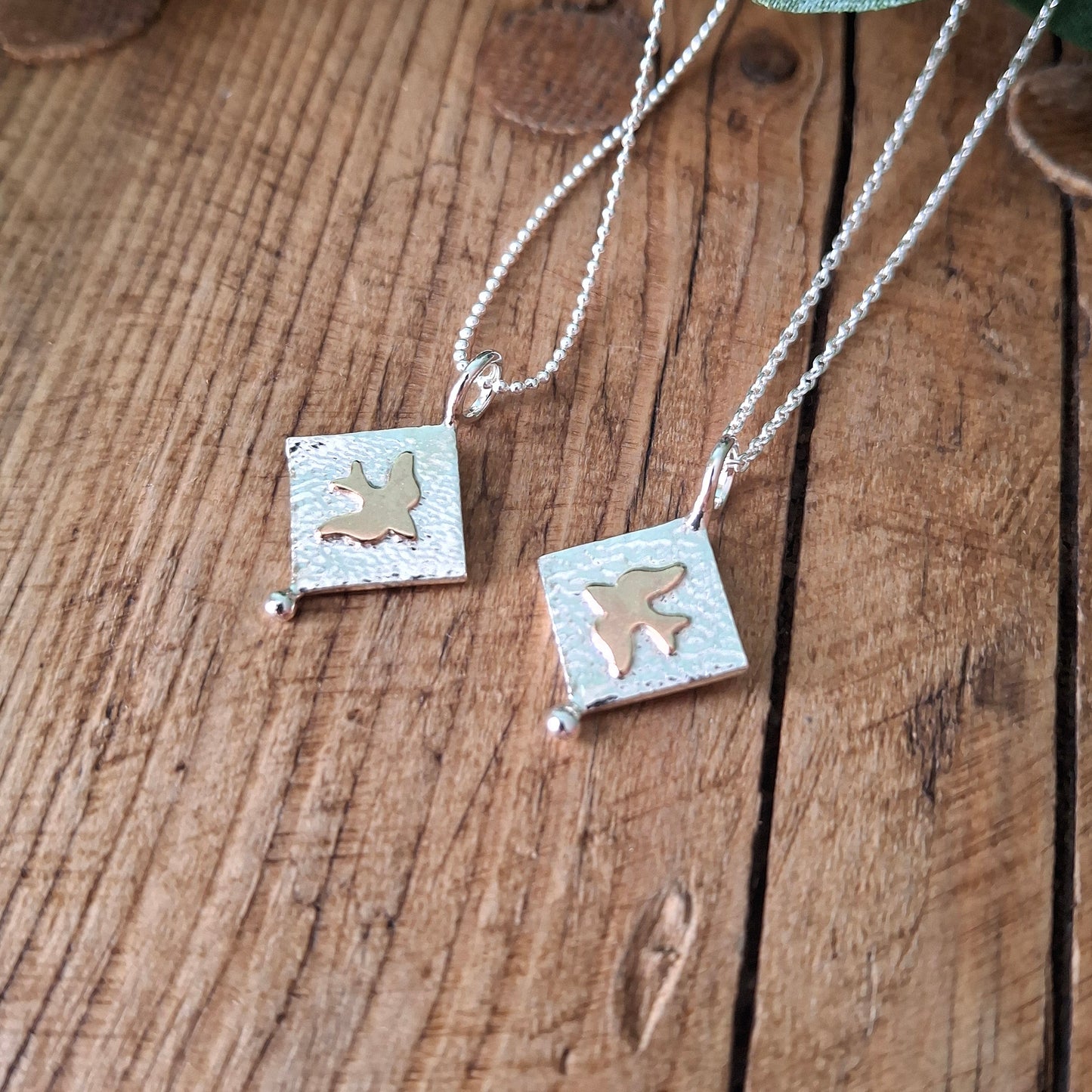 Birds Handmade Silver & Gold Necklace, choice of chain length