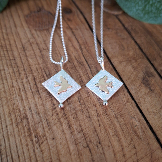 Birds Handmade Silver & Gold Necklace, choice of chain length
