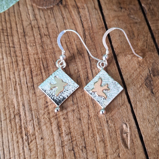 Birds Silver and Gold Earrings