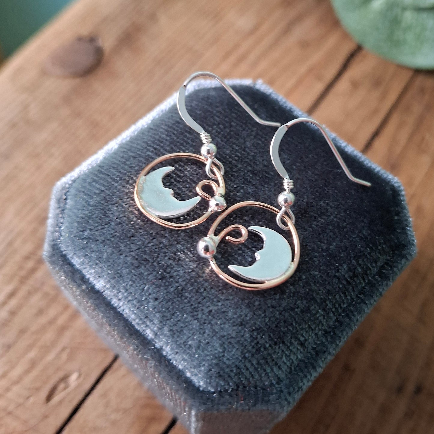 Handmade Quirky Moon Silver & Rose Gold Earrings