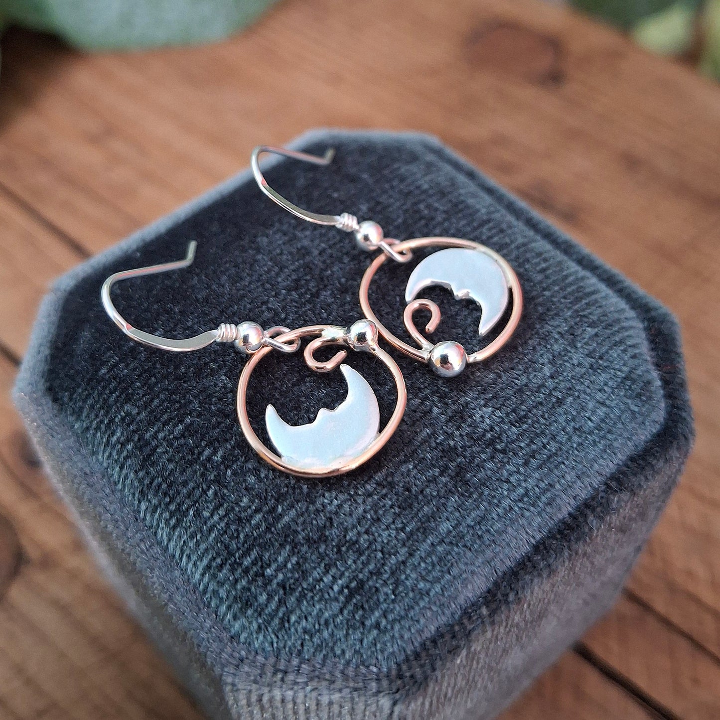 Handmade Quirky Moon Silver & Rose Gold Earrings