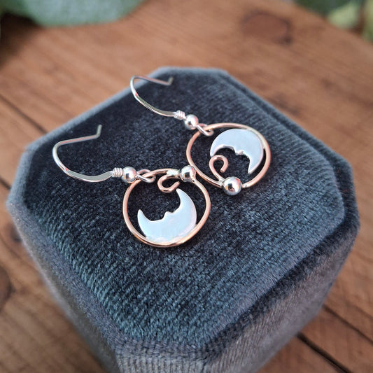 Handmade Quirky Moon Silver & Rose Gold Earrings