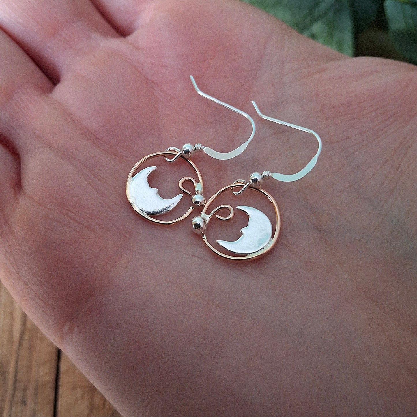 Handmade Quirky Moon Silver & Rose Gold Earrings