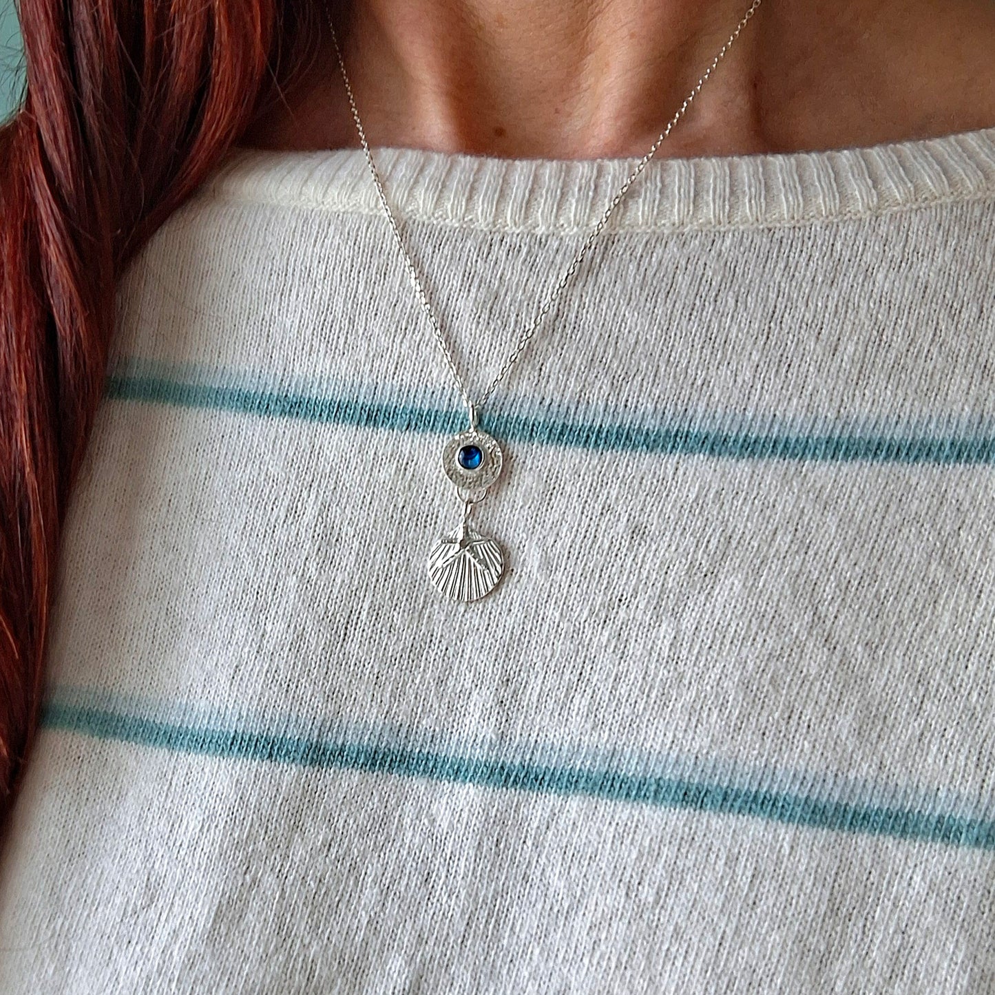 Handmade Silver Seaside Pendant with Shell, Starfish & Blue Paua