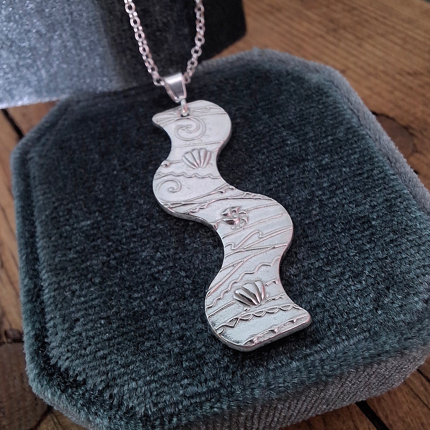 Handmade Wavy Seaside Pendant with Shell Pattern