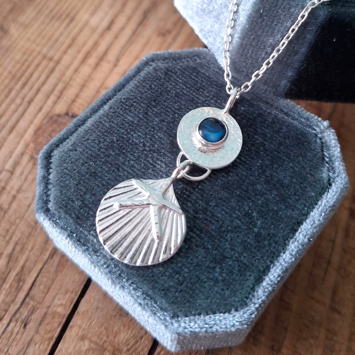 Handmade Silver Seaside Pendant with Shell, Starfish & Blue Paua
