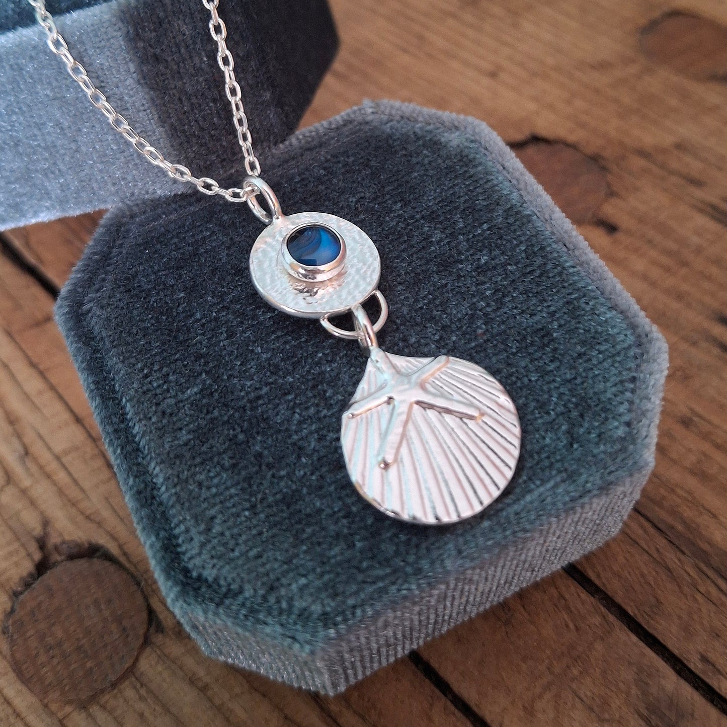 Handmade Silver Seaside Pendant with Shell, Starfish & Blue Paua