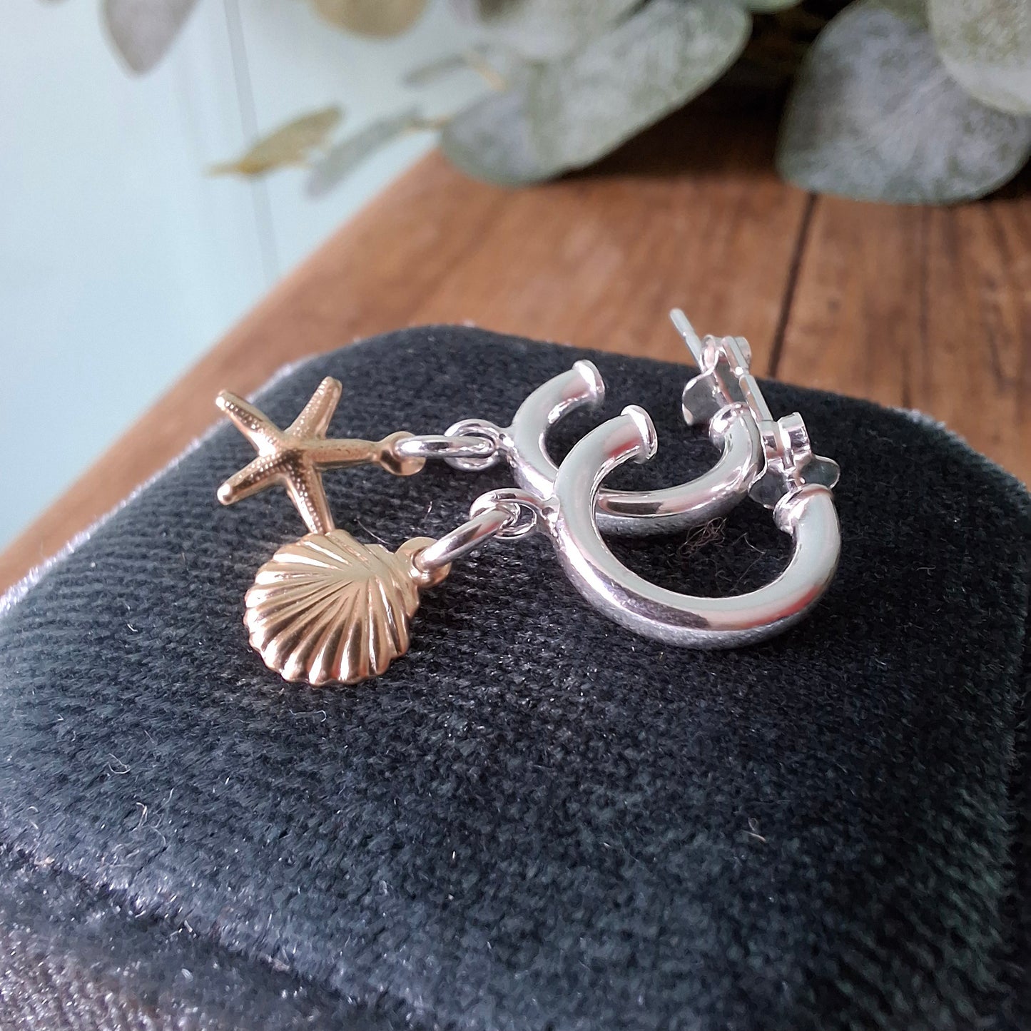 Silver & Gold Shell and Star Fish Hoop Earrings