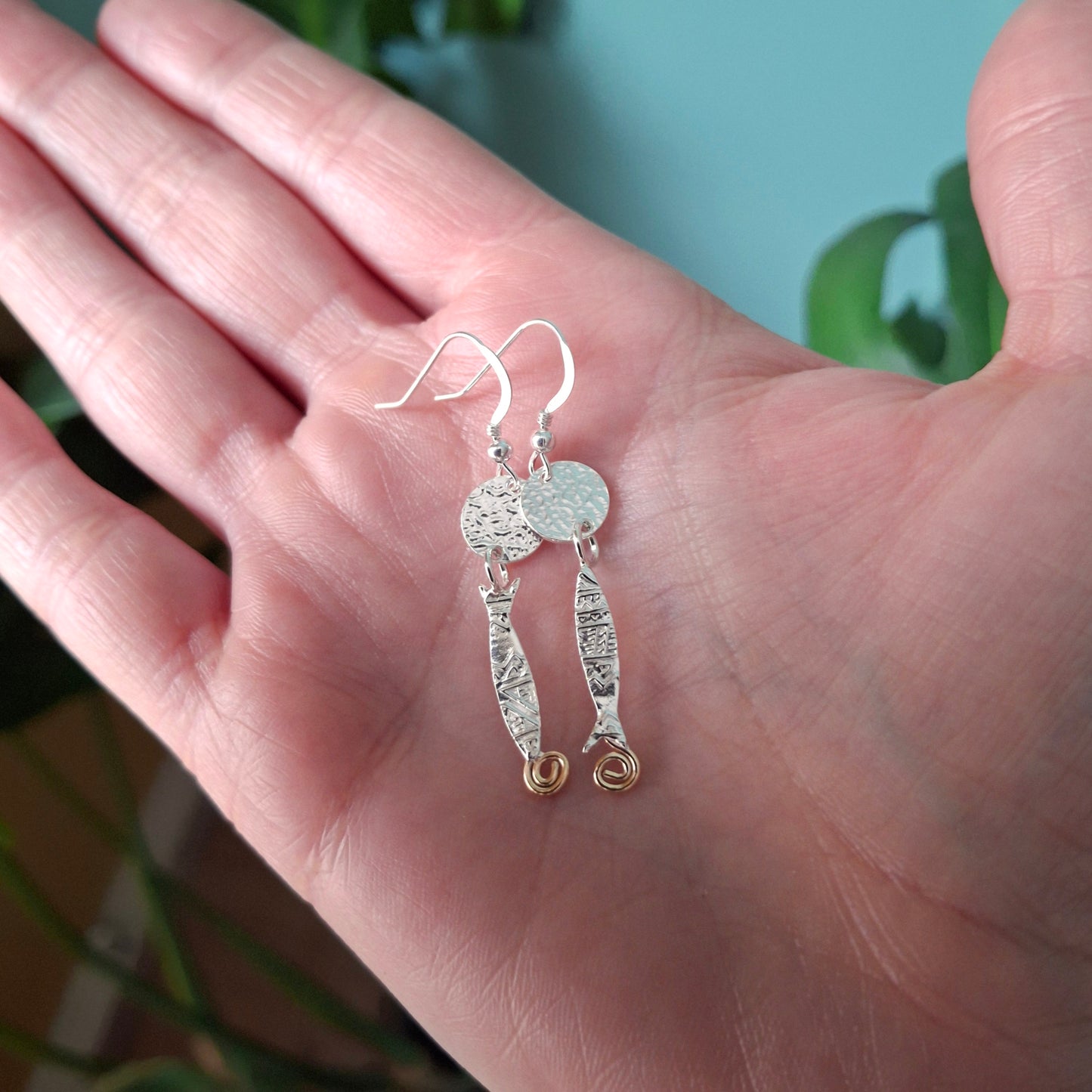 Handmade Quirky Silver & Gold Fish Earrings