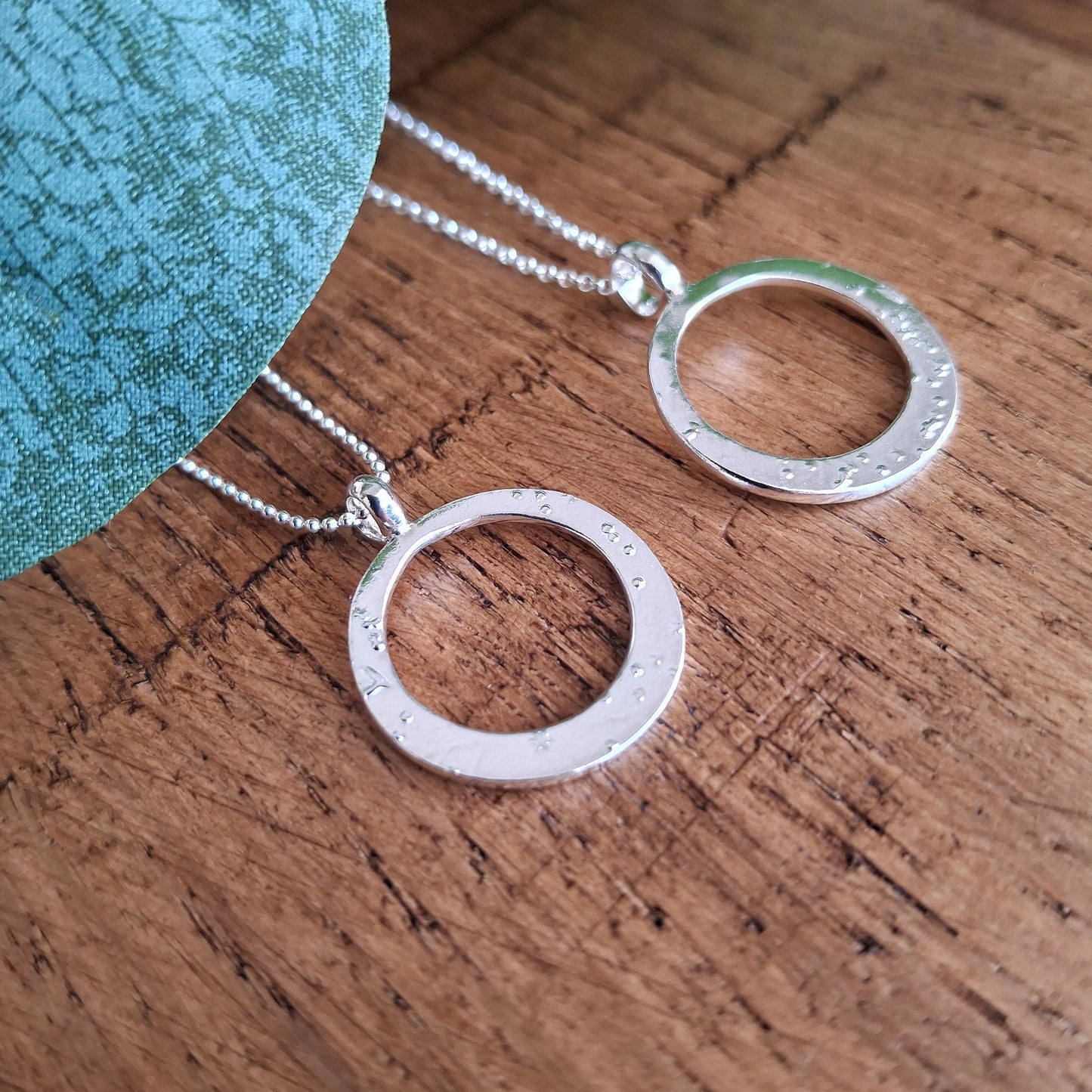 Handmade Textured Circle Pendant Silver Necklace choice of 2