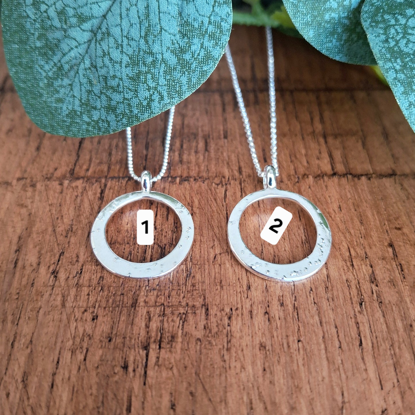 Handmade Textured Circle Pendant Silver Necklace choice of 2