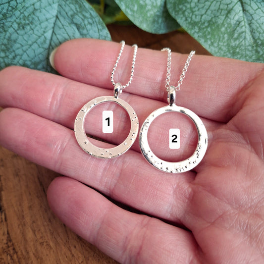 Handmade Textured Circle Pendant Silver Necklace choice of 2
