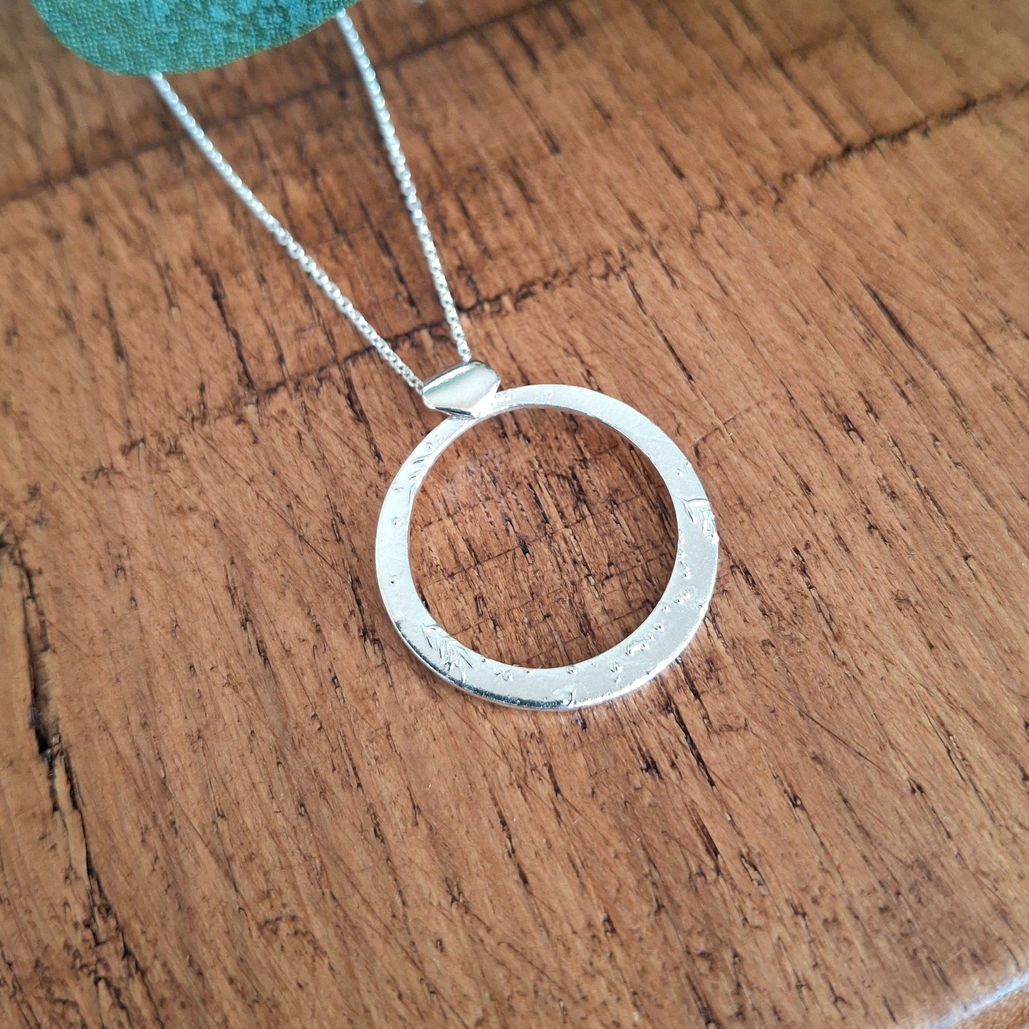 Textured Circle Pendant Silver Necklace