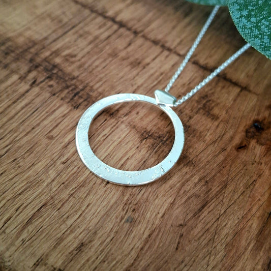 Textured Circle Pendant Silver Necklace