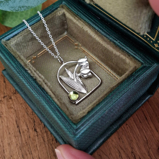 Handmade Lily of the Valley Peridot Arch Necklace