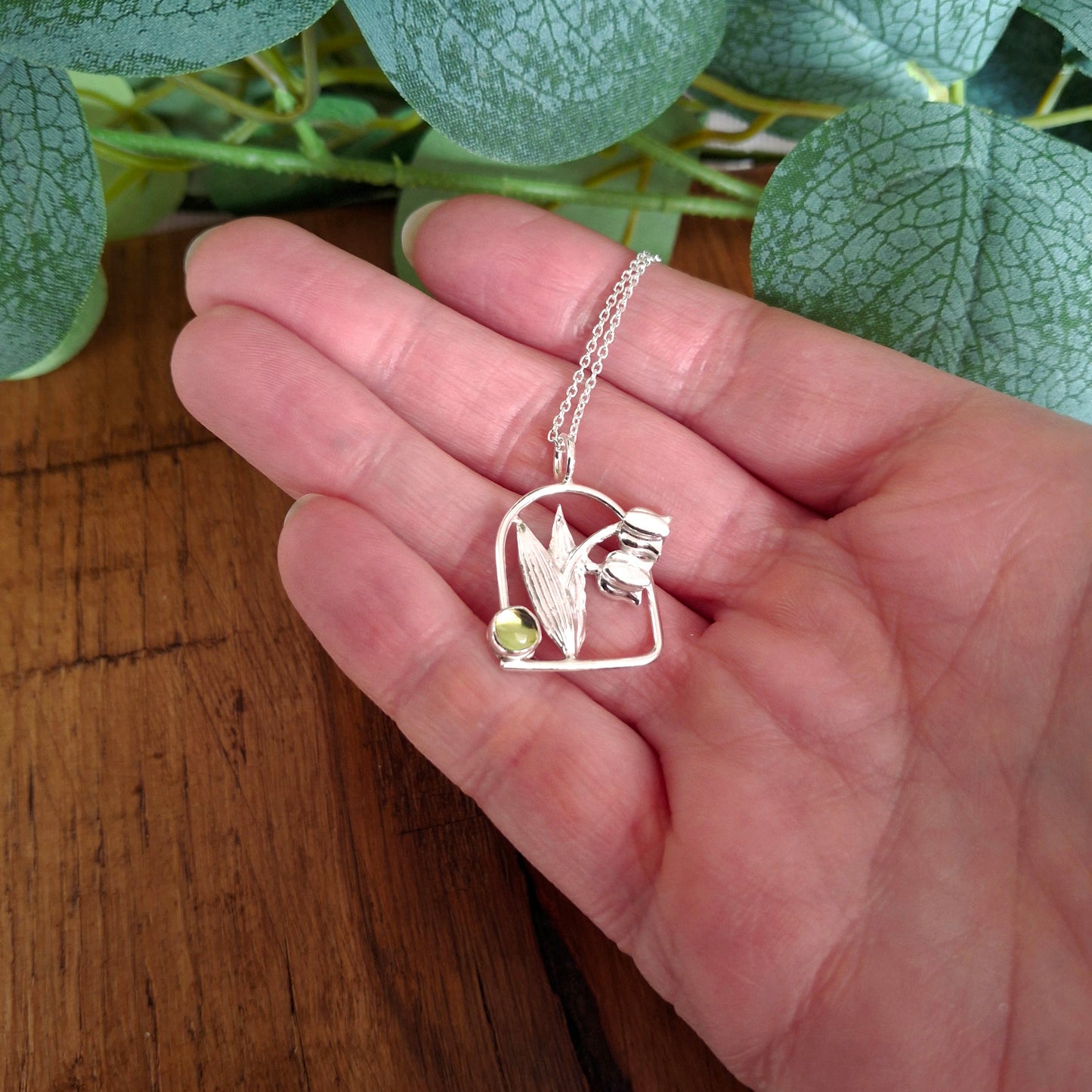 Handmade Lily of the Valley Peridot Arch Necklace