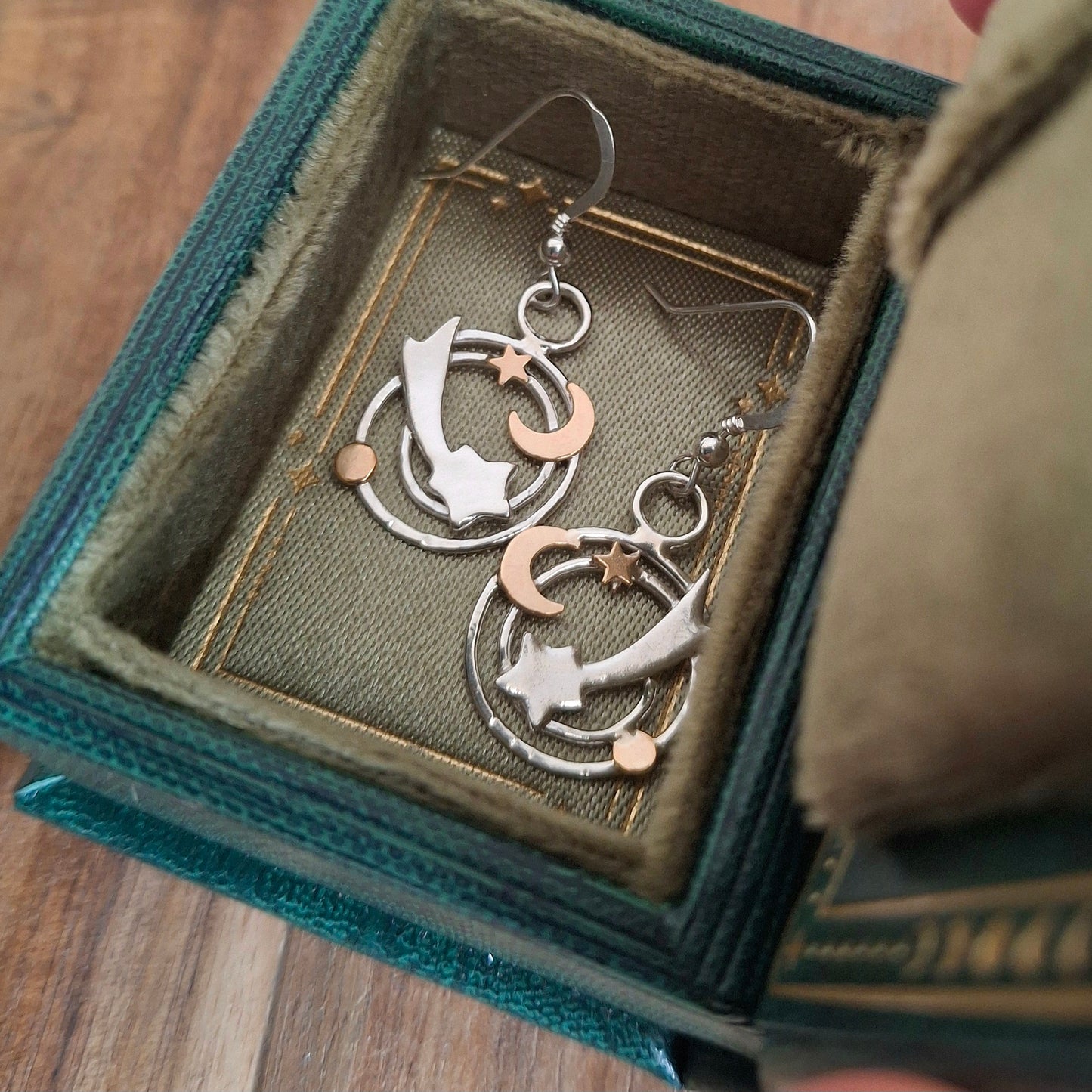 Handmade Celestial Shooting Stars Silver & Gold Filled Earrings