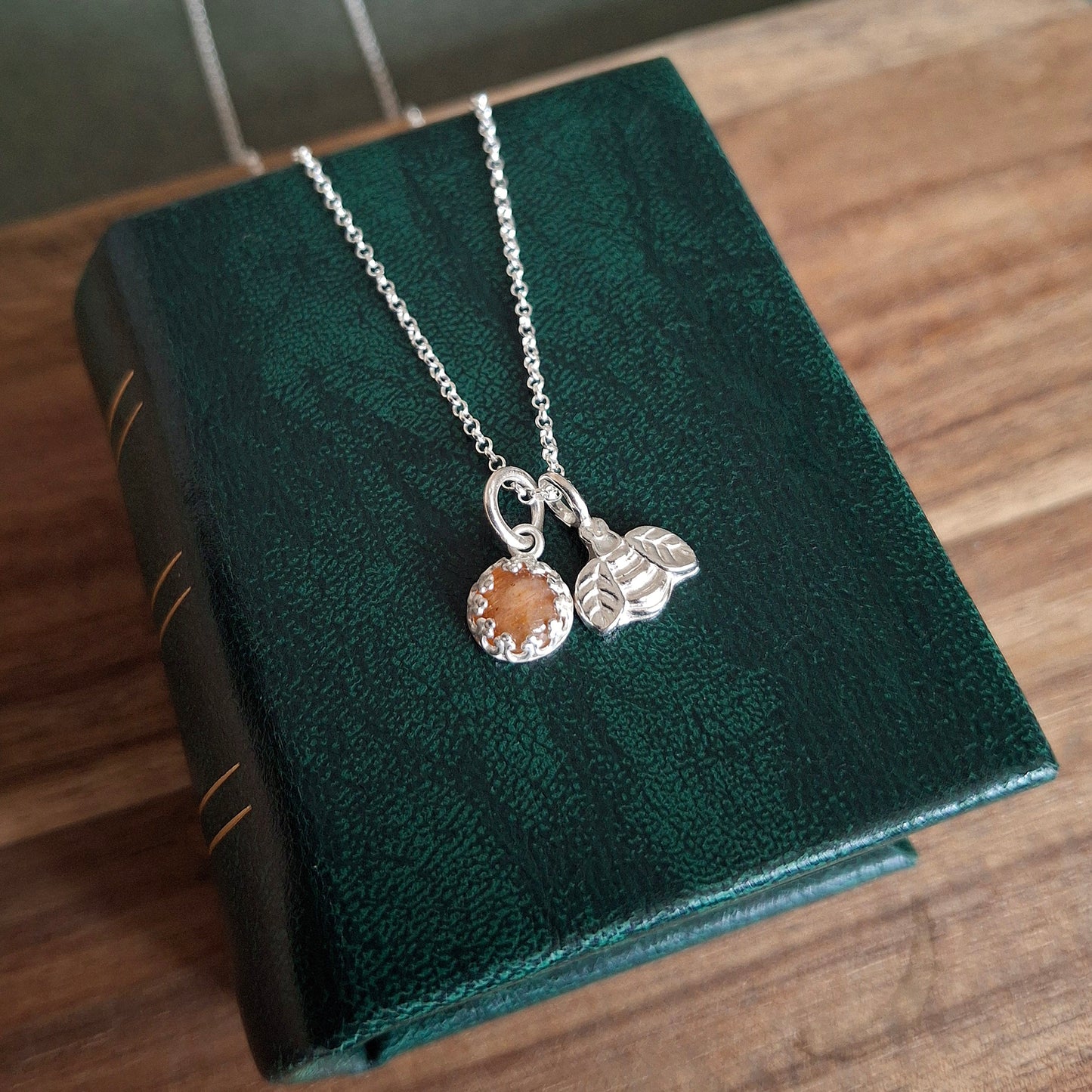 Bee Happy Amber Silver Necklace