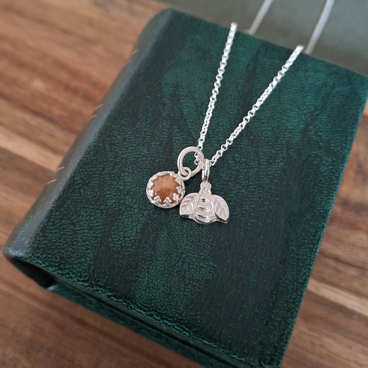 Bee Happy Amber Silver Necklace