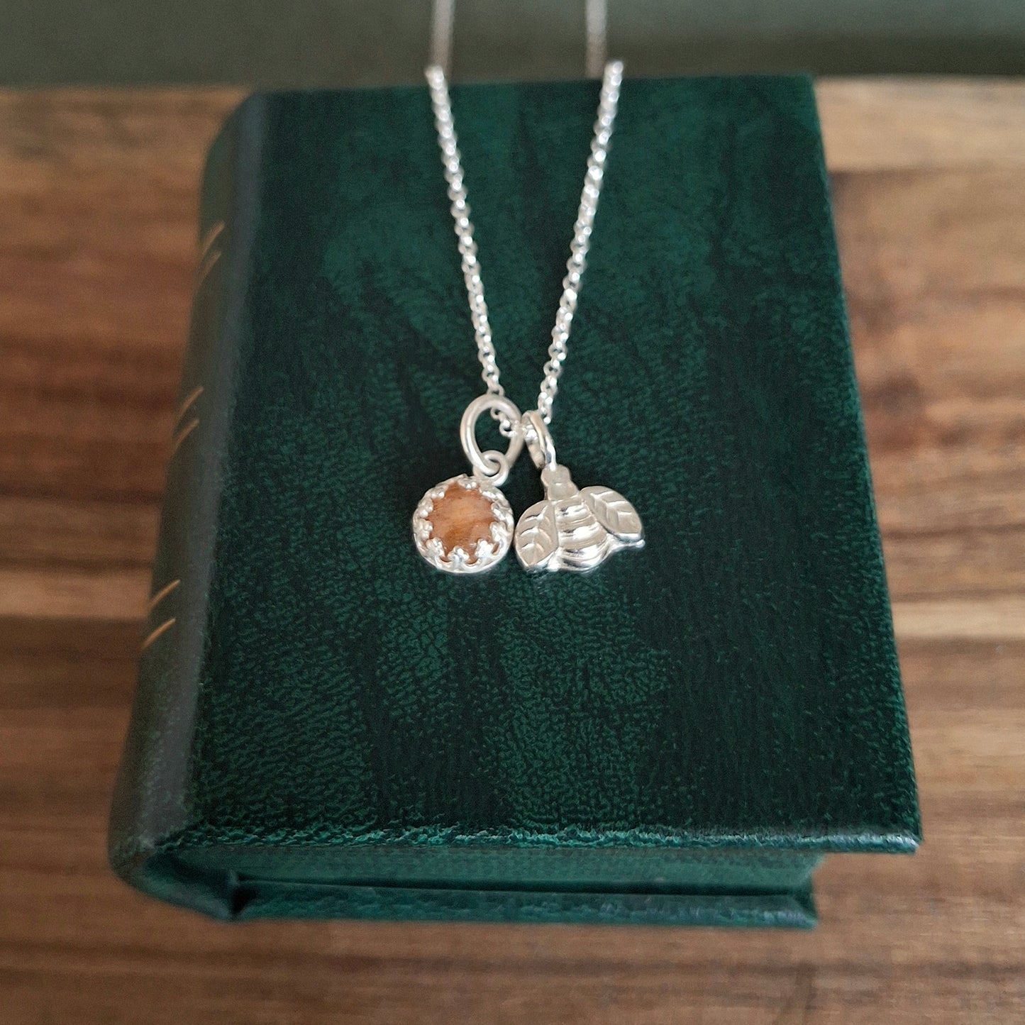 Bee Happy Amber Silver Necklace