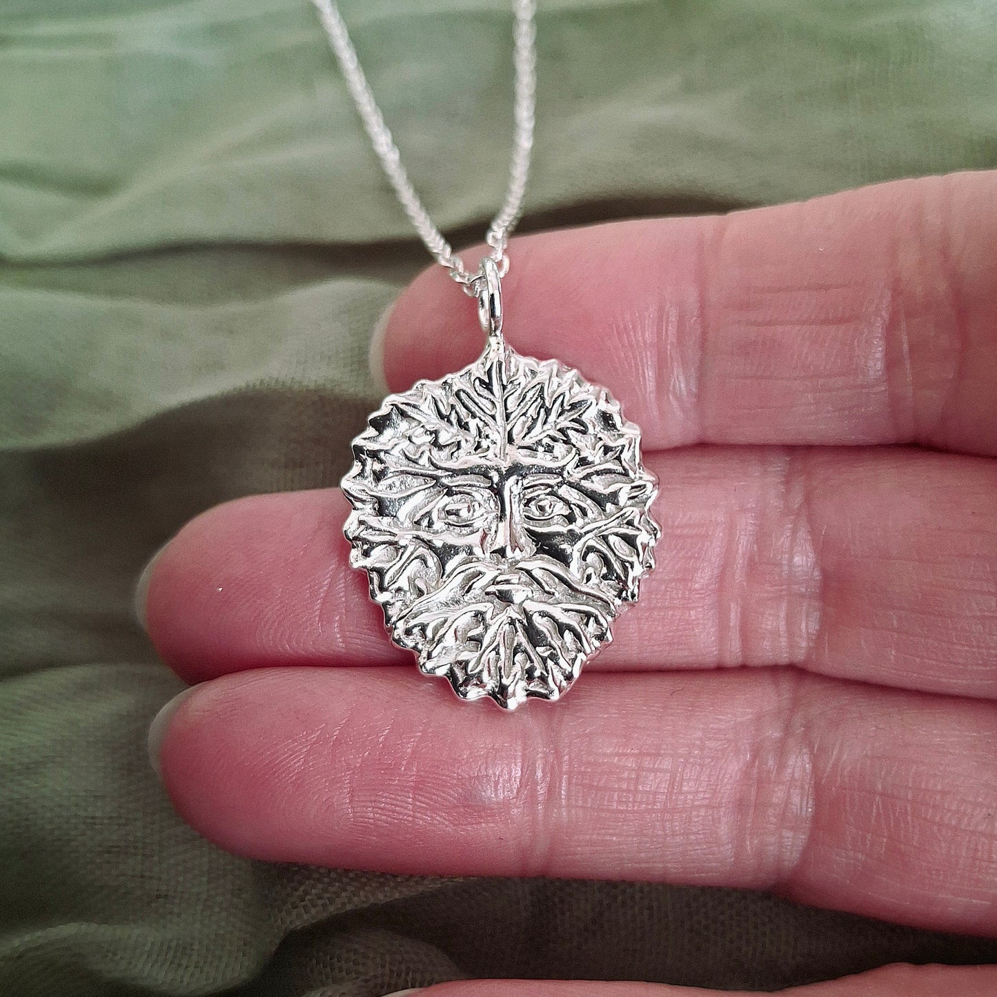 Handmade Greenman Silver Pendant with Necklace