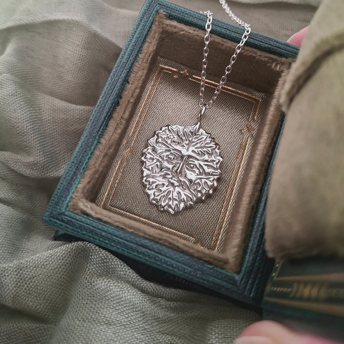 Handmade Greenman Silver Pendant with Necklace