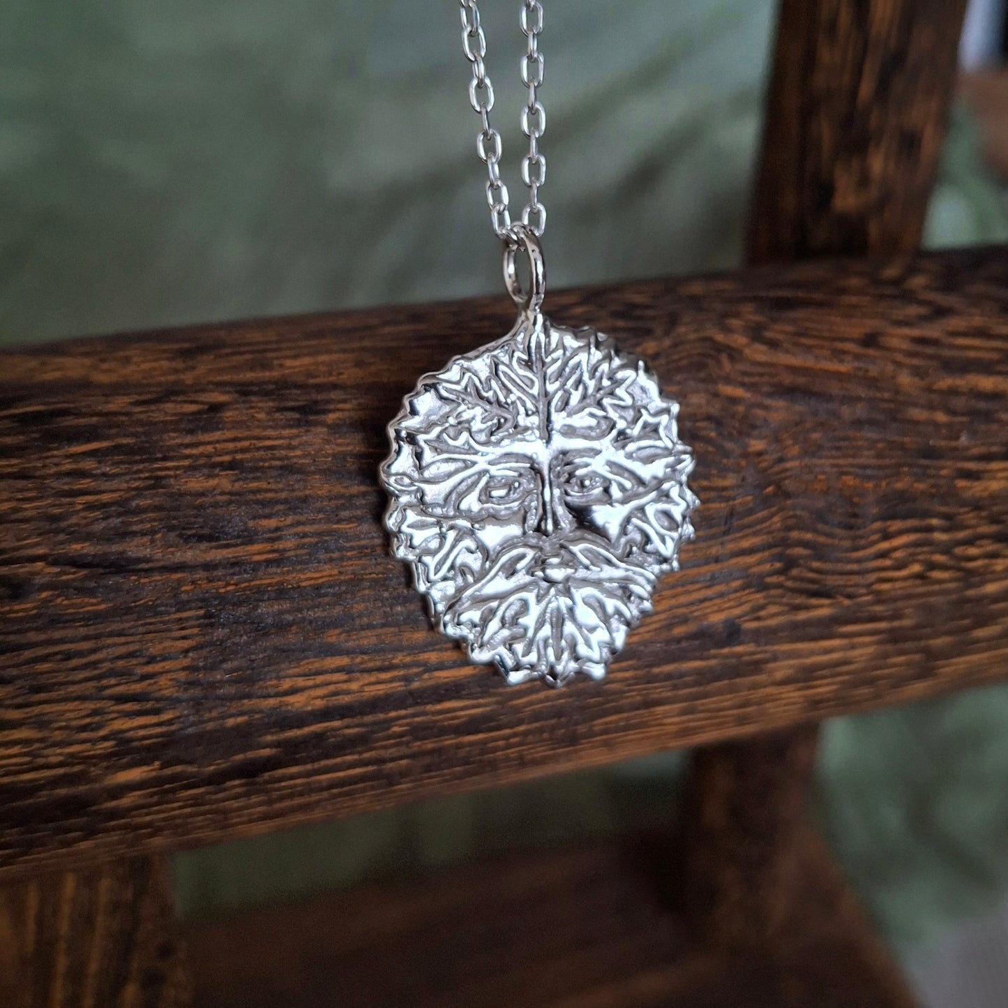 Handmade Greenman Silver Pendant with Necklace
